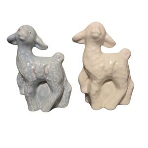 Vintage Pink and Blue Lamb Planter Mid Century Easter Spring Table‎ Scape Vase